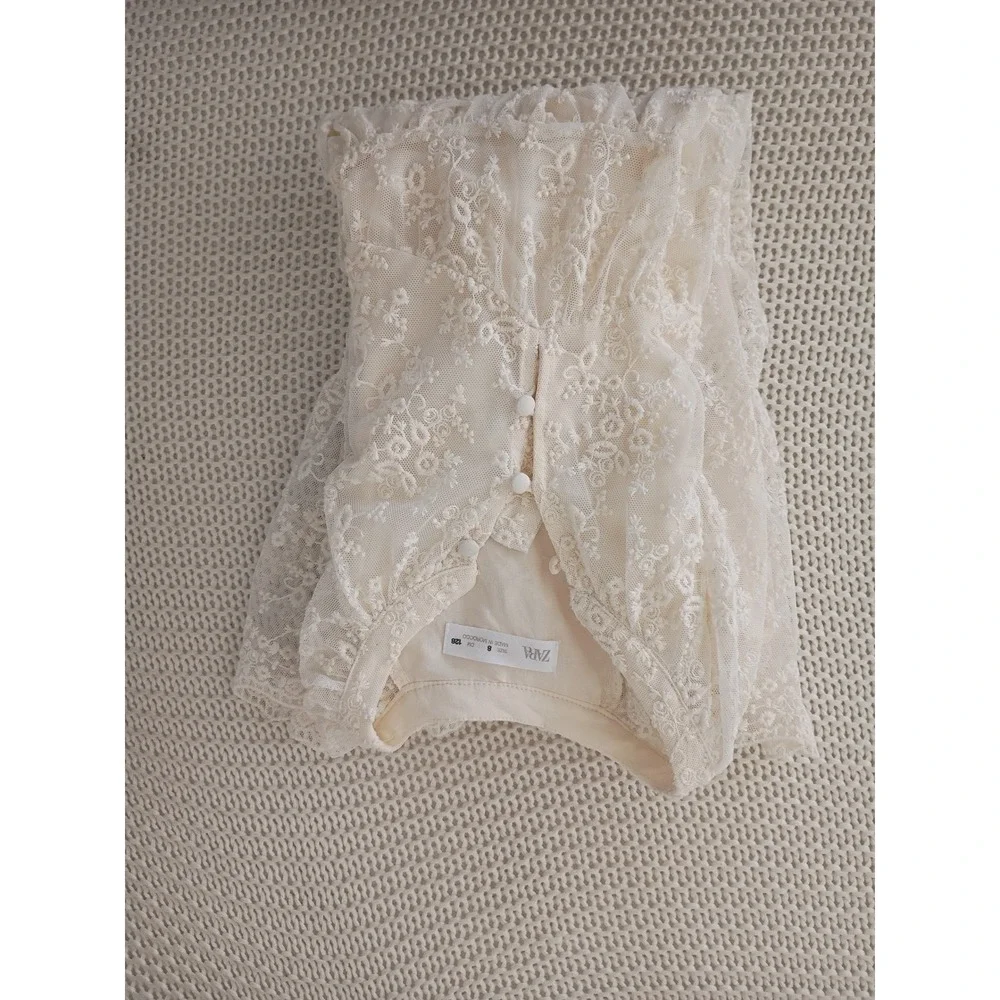 Zara Kids Lace Dress Cream White Button Front Tiered Ruffle Girls Size‎ 8